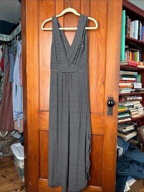 Black and White Striped V-Neck Maxi Dress